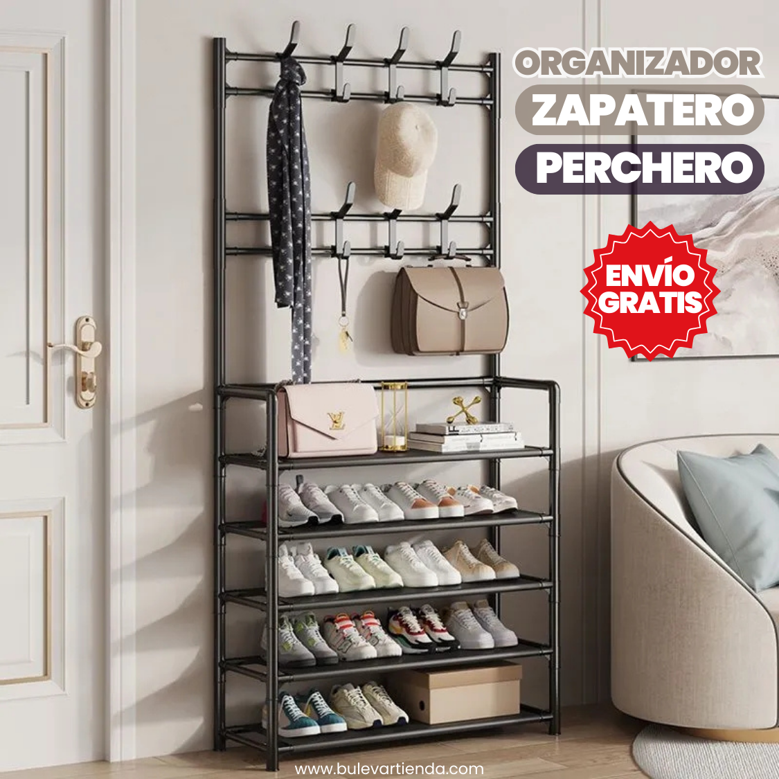 (PROMOCIÓN DE CUMPLEAÑOS) ORGANIZADOR DE ZAPATOS + PERCHERO 5 NIVELES