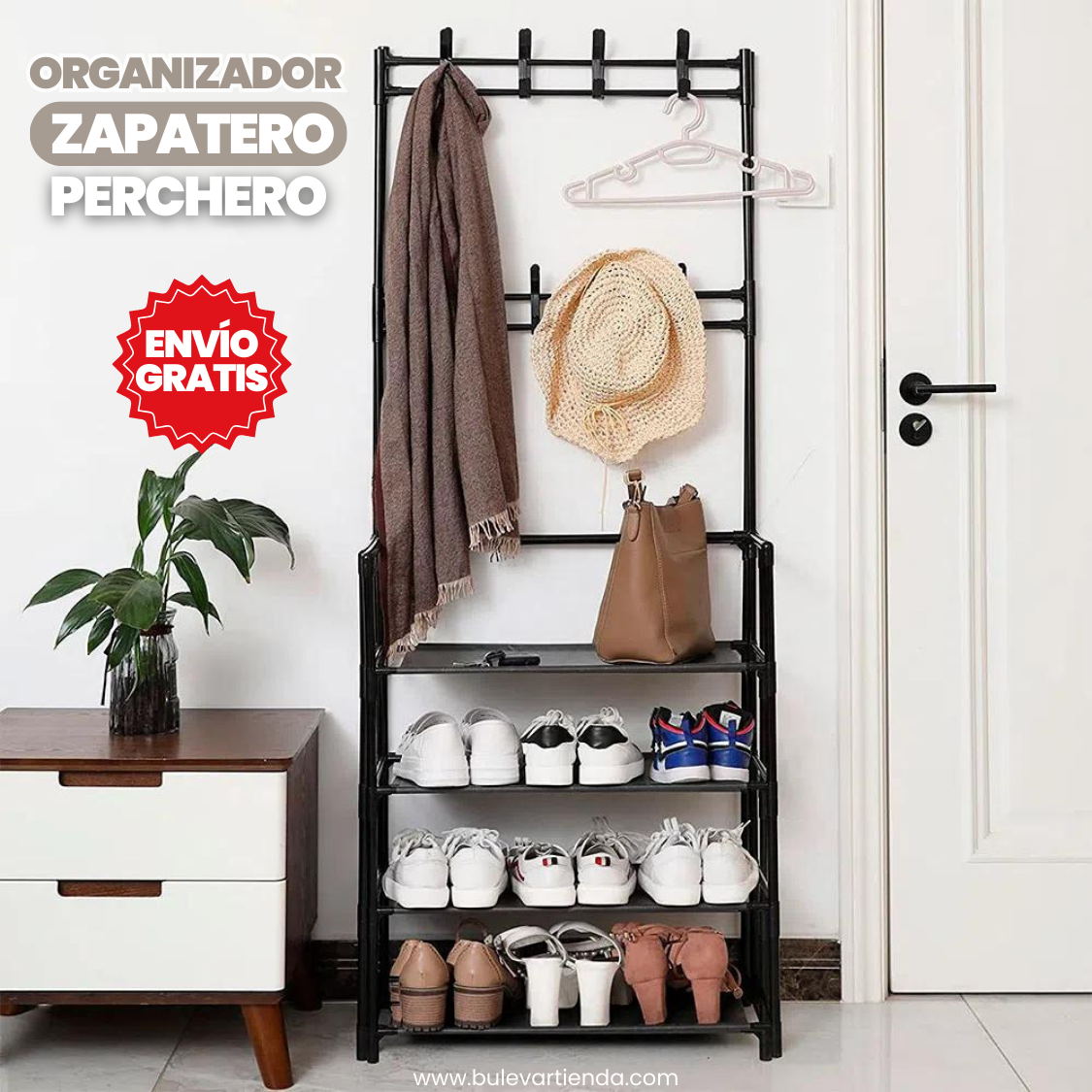 (PROMOCIÓN DE CUMPLEAÑOS) ORGANIZADOR DE ZAPATOS + PERCHERO 5 NIVELES