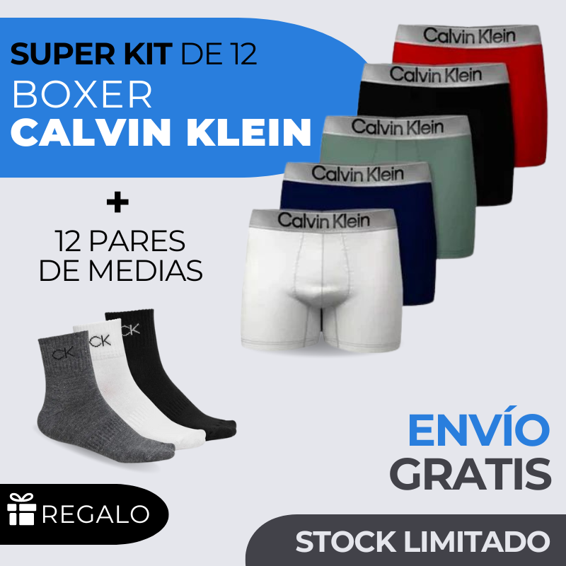 KIT DE 12 CALZONCILLOS BOXER CK + 12 PARES DE MEDIA [REGALO] - PROMOCION SOLO HOY